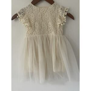 Easter Toddler Girls 4T Lace Tulle Dress Beige Short Sleeve Princess Ballerina